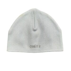 Guess Jeans Light Blue Cotton Knit Rhinestone Logo Beanie Hat One‎ Size 158